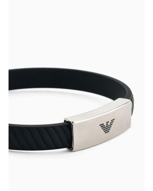 Emporio Armani Black Stainless Steel Id Bracelet for men