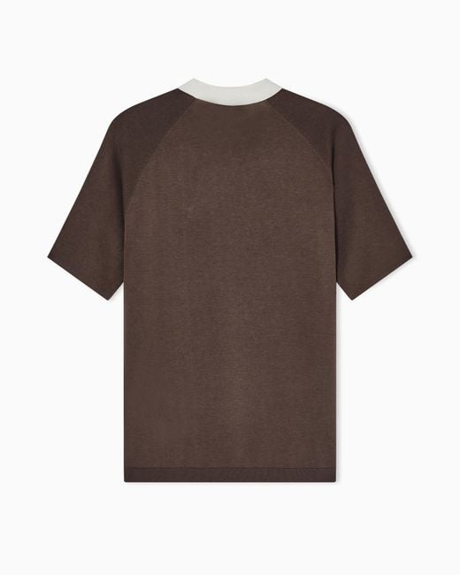 Emporio Armani Brown Plain-Knit Lyocell-Blend Jumper With Polo Shirt Collar for men