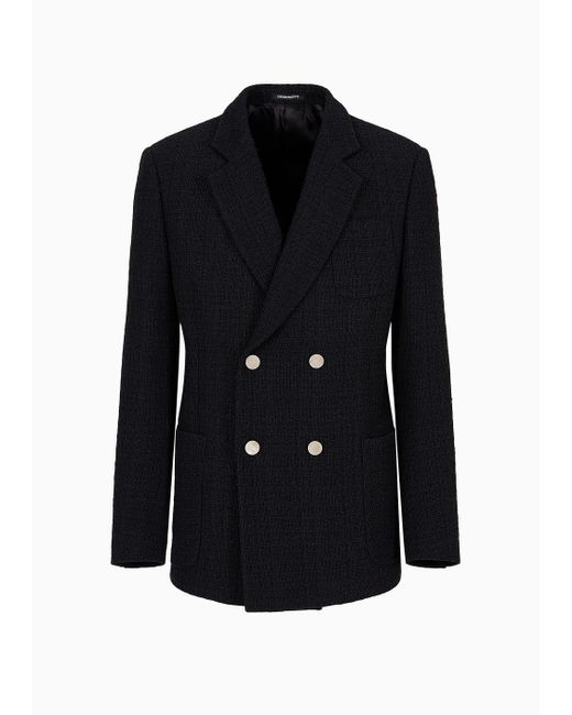 Emporio Armani Black Double-breasted Jacket In Bouclé Basket Weave for men