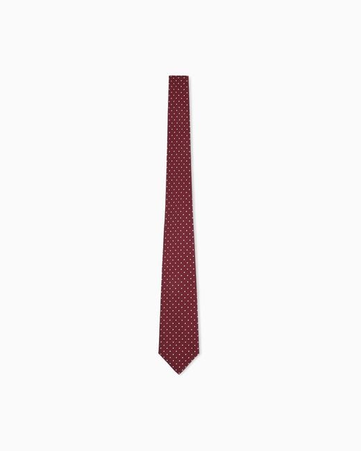 Emporio Armani White Silk Tie With A Small Polka Dot Pattern for men