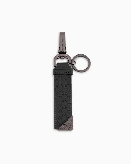 Emporio Armani White Leather Keyring With All-Over Embossed Pattern for men