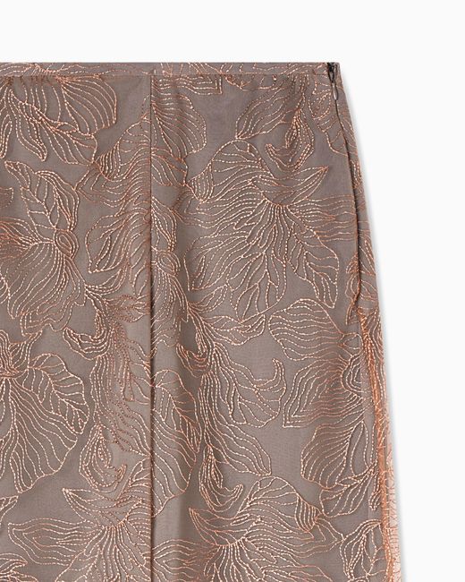 Emporio Armani Brown Tulle Trousers Embroidered With An Embossed Lurex Flowers Pattern