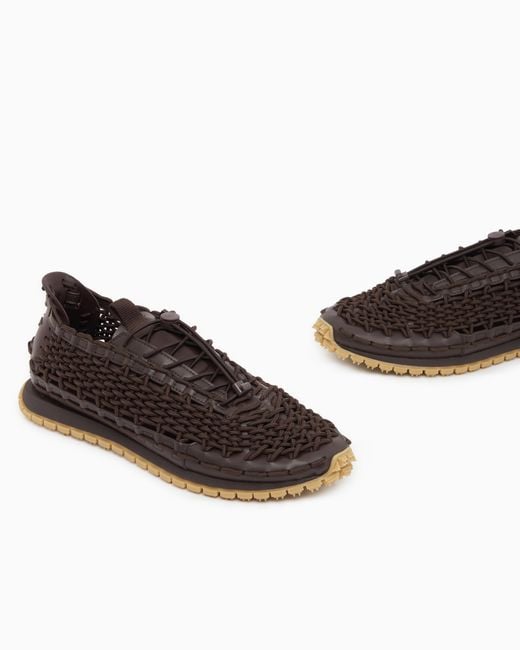 Emporio Armani White Sneakers With Woven Design And Rugged Rubber Sole for men