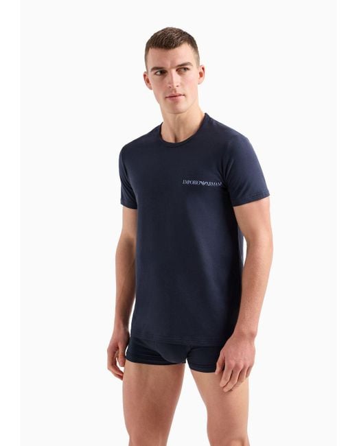 Emporio Armani 2er-pack Loungewear T-shirts Mit Mittigem Logoband in Blue für Herren