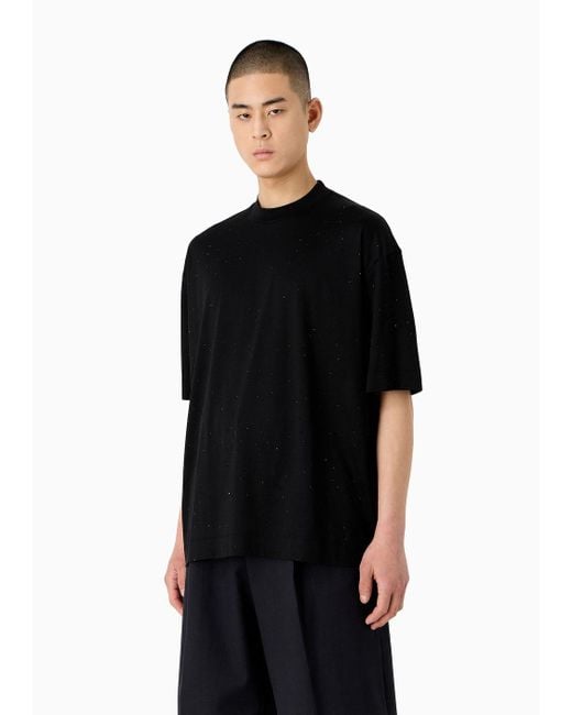 Emporio Armani Black Asv Clubwear Oversize T-shirt In Lyocell-blend Jersey With Rhinestones for men