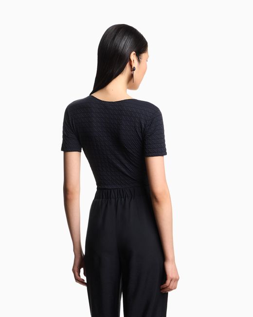 Emporio Armani Blue Jacquard Knit Nylon Stretch Needle Pattern