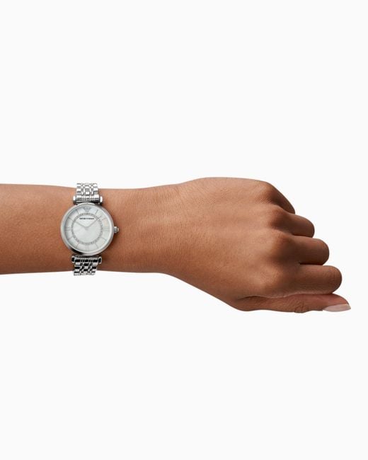 Emporio Armani White Two-Hand Stainless Steel Watch