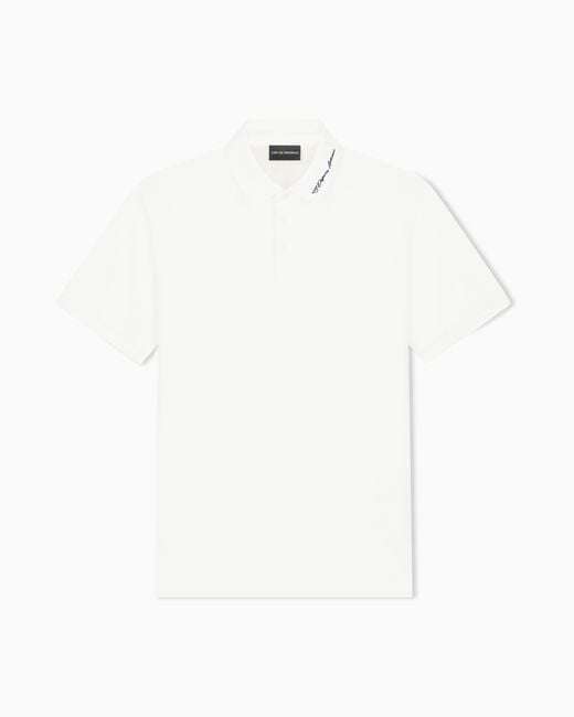 Emporio Armani White Piqué Polo With Embroidered Logo for men
