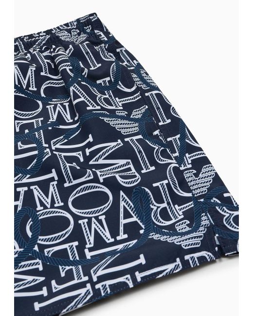 Bañador Modelo Pantalón Corto De Tejido Reciclado Con Macrologotipo Estampado Asv Emporio Armani de hombre de color Blue