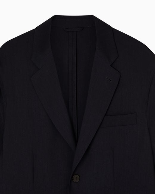 Emporio Armani Blue Travel Essential Light Wool Single-Breasted Blazer for men