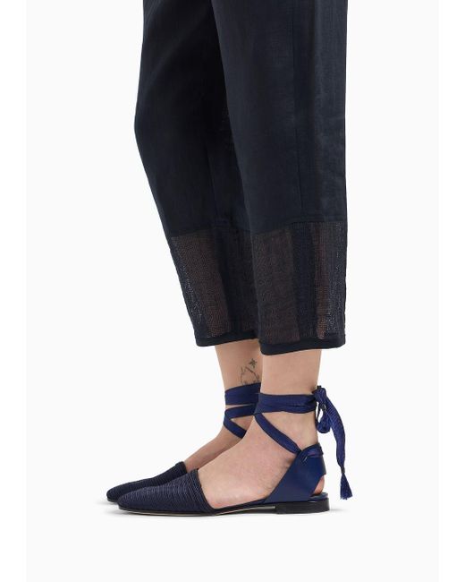 Pantalones Con Cintura Elástica De Lino Puro Con Detalles Cepillados Emporio Armani de color Blue