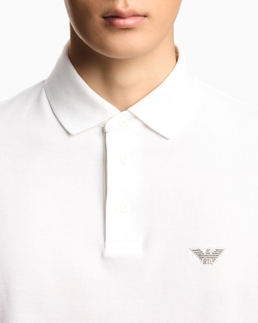 Emporio Armani White Piqué Polo Shirt With Embroidered Eagle for men