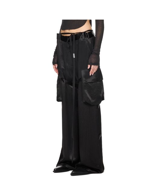 Ann Demeulemeester Black Lare Satin Cargo Pants