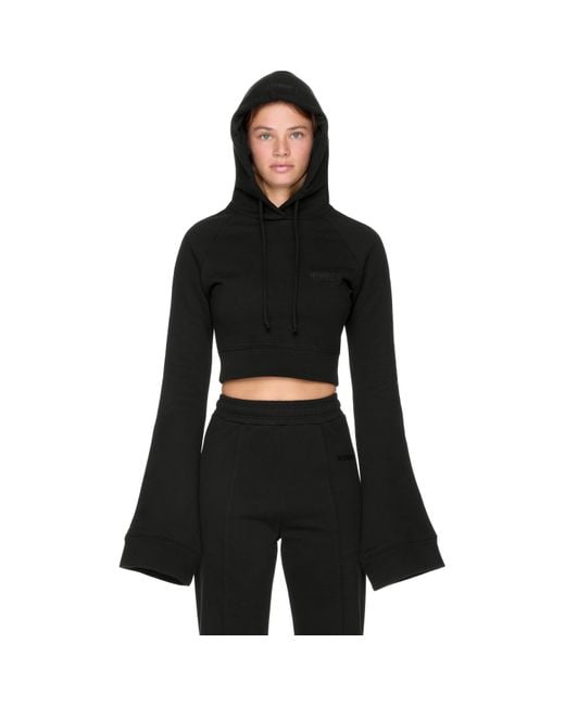 Vetements Black Flared Sleeve Cropped Hoodie Top