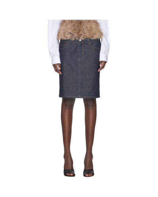 Coperni Blue Faux Fur Hybrid Denim Midi Skirt