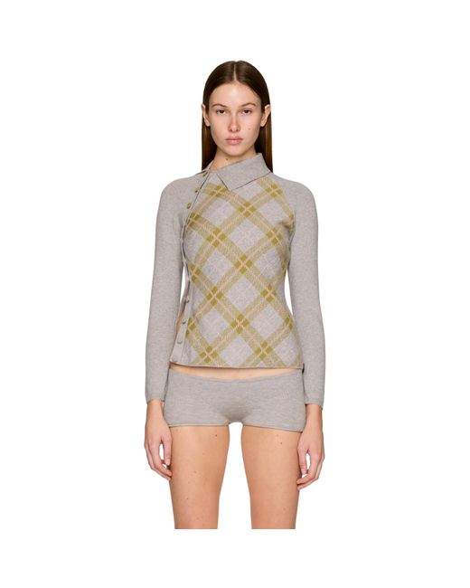 Isa Boulder Tartan Asymmetric Long Sleeve Top in Gray | Lyst