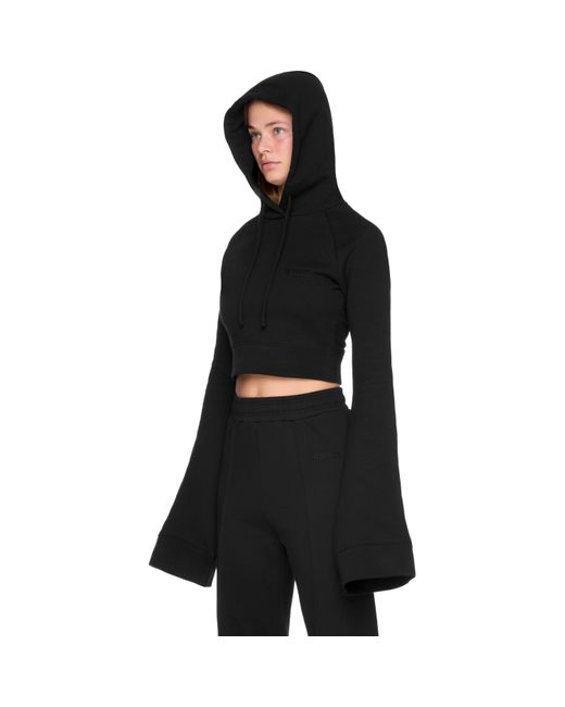 Vetements Black Flared Sleeve Cropped Hoodie Top