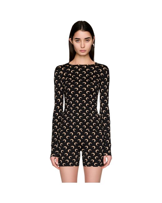 MARINE SERRE Black Recycled Moon Jersey Second Skin Crewneck T-Shirt