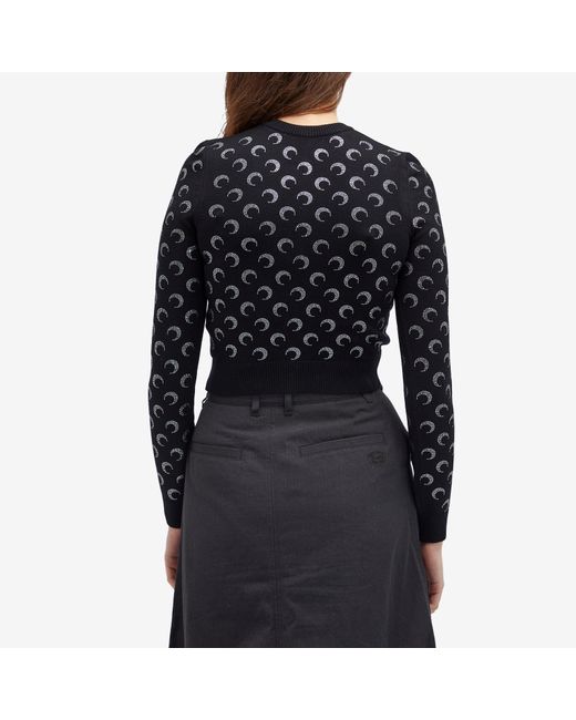 MARINE SERRE Black Moon Rhinestoned Knit Fitted Cardigan