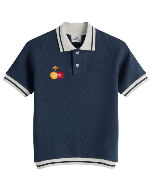 SUNDAYFRUITMARKET Blue Cherry Waffle Collar T-Shirt
