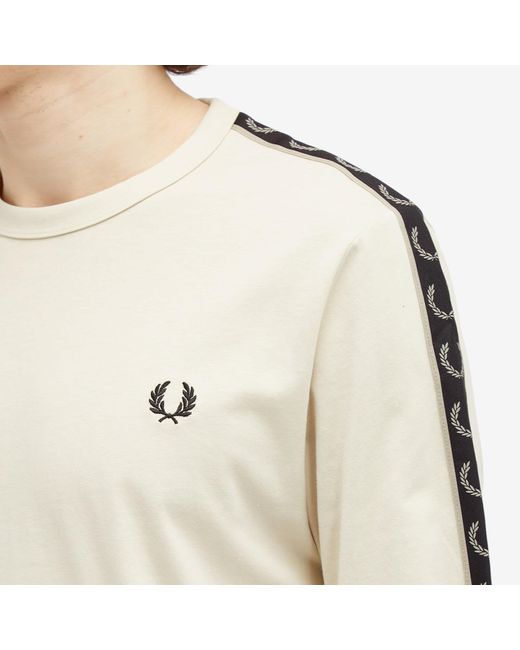 Fred Perry Natural Long Sleeve Contrast Taped Ringer T-Shirt for men