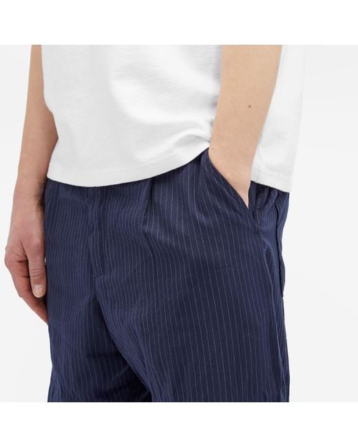 Universal Works Blue Pinstripe Pleated Duke Pants for men