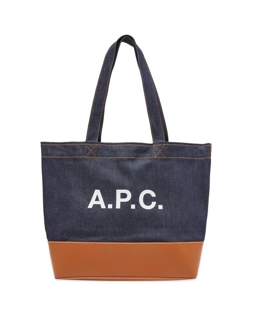 A.P.C. Blue Large Axel Denim & Leather Tote for men