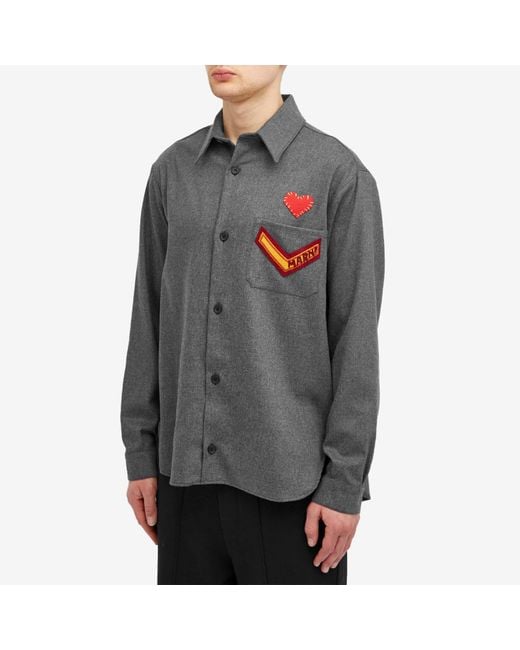 Marni Gray Flannel Shirt With Patches for men