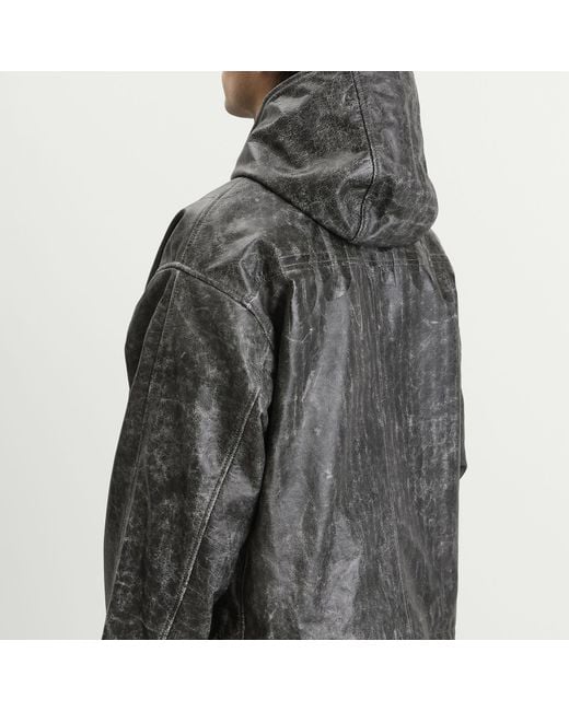 Cole Buxton Gray Cb Hooded Leather Jacket for men