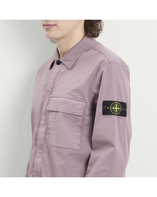 Stone Island Purple Organic Cotton Twill Overshirt for men