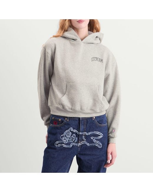 ICECREAM Gray College Cropped Popover Hoodie
