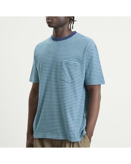 Beams Plus Blue Multi Stripe Pocket T-Shirt for men