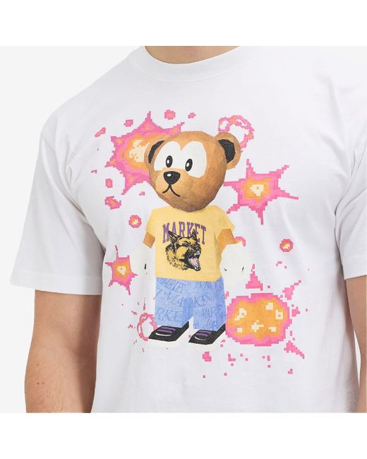 Market White 32-Bit Bear T-Shirt for men