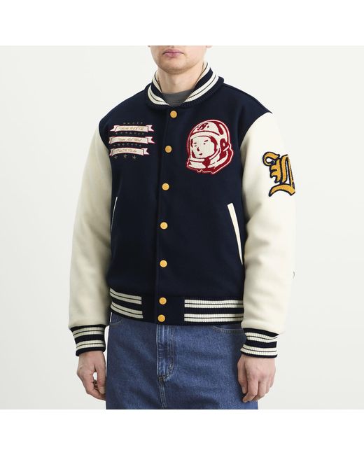BBCICECREAM Blue Fanfare Script Logo Varsity Jacket for men
