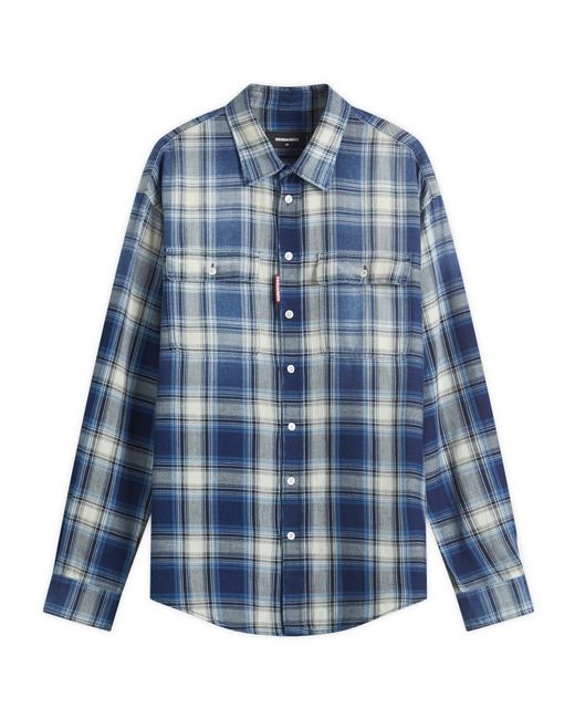 DSquared² Blue D2 Washed Check Shirt for men