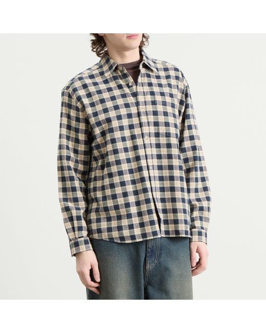 POLAR SKATE Gray Mitchell Check Shirt for men