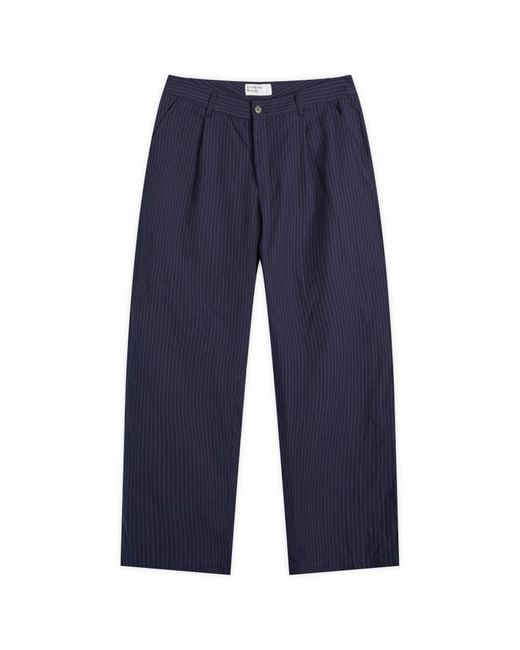 Universal Works Blue Pinstripe Pleated Duke Pants for men