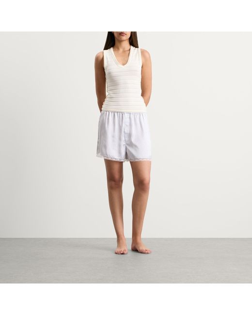 Skims White Woven Shine Boxer With Lace