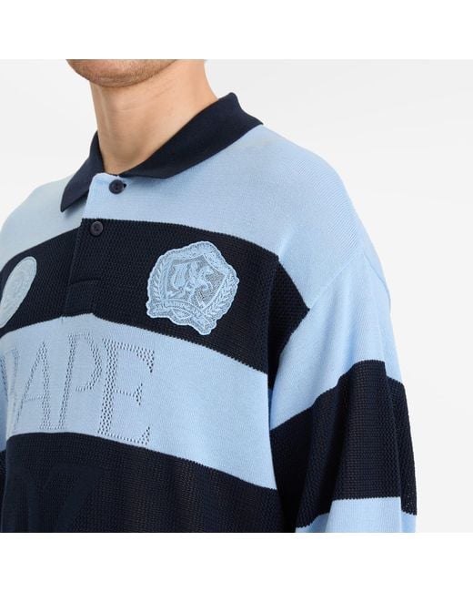 A Bathing Ape Blue Jacquard Multi Logo Stripe Relaxed Fit Ls Tee for men