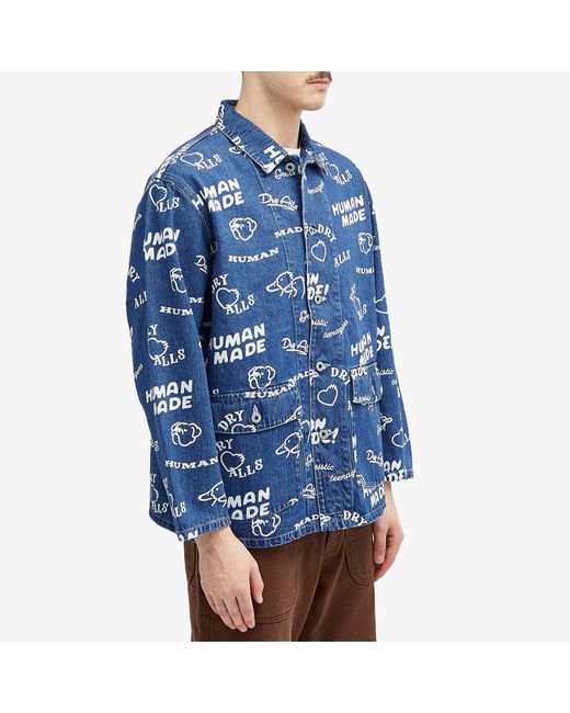 Human Made Blue Printed Denim Coverall Jacket for men