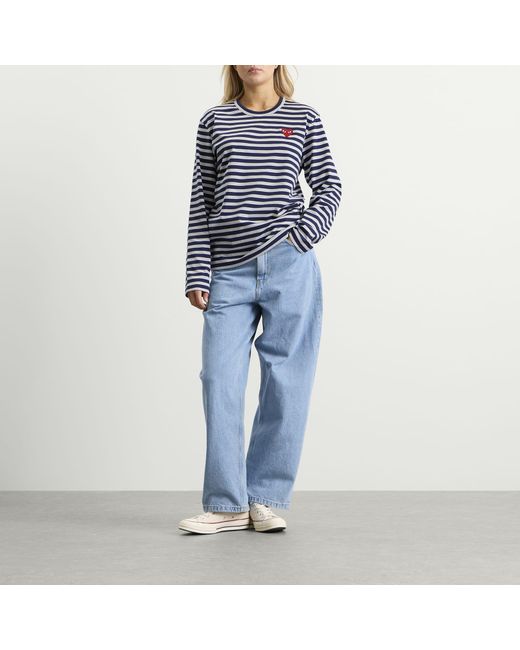 COMME DES GARÇONS PLAY Blue Stripe Heart Emblem Long Sleeve T