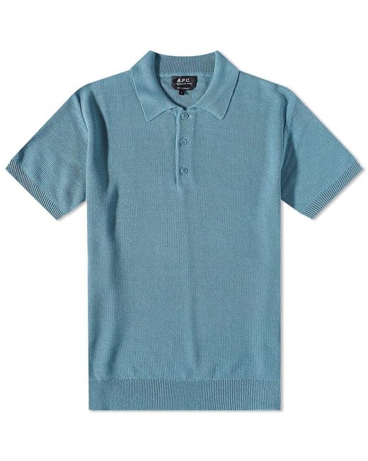 A.P.C. Fred Knit Polo Shirt in Blue for Men Lyst