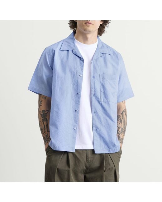 Universal Works Blue Linen Cotton Camp Shirt for men