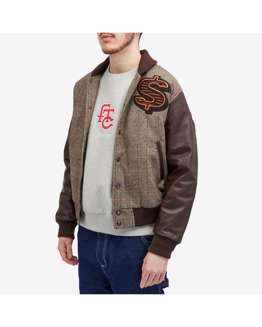 BBCICECREAM Brown Leather Sleeve Varsity Jacket for men