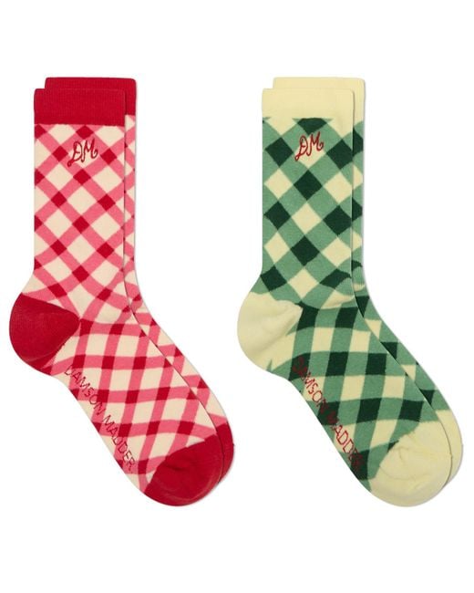 Damson Madder Green Calf Length 2 Pack Socks