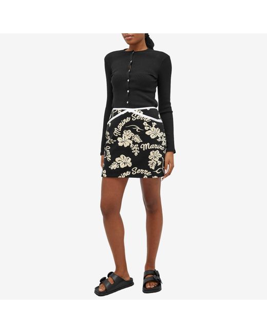MARINE SERRE Black Jersey Jacquard Floral Skirt