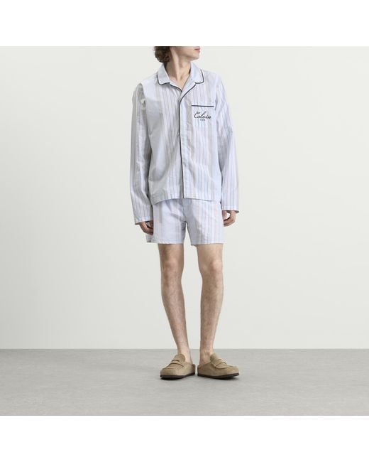 Calvin Klein Blue Poplin Script Button Down Pyjama Top for men