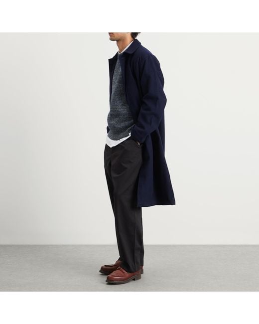 Universal Works Blue Mowbray Wool Mac Coat for men