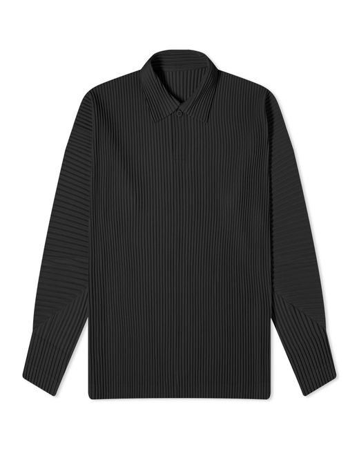 Homme Plissé Issey Miyake Black Pleated Long Sleeve Polo Shirt for men
