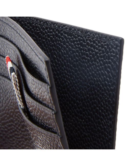 Black Pebble Grain Leather Grosgrain Tab Double Sided Card Holder